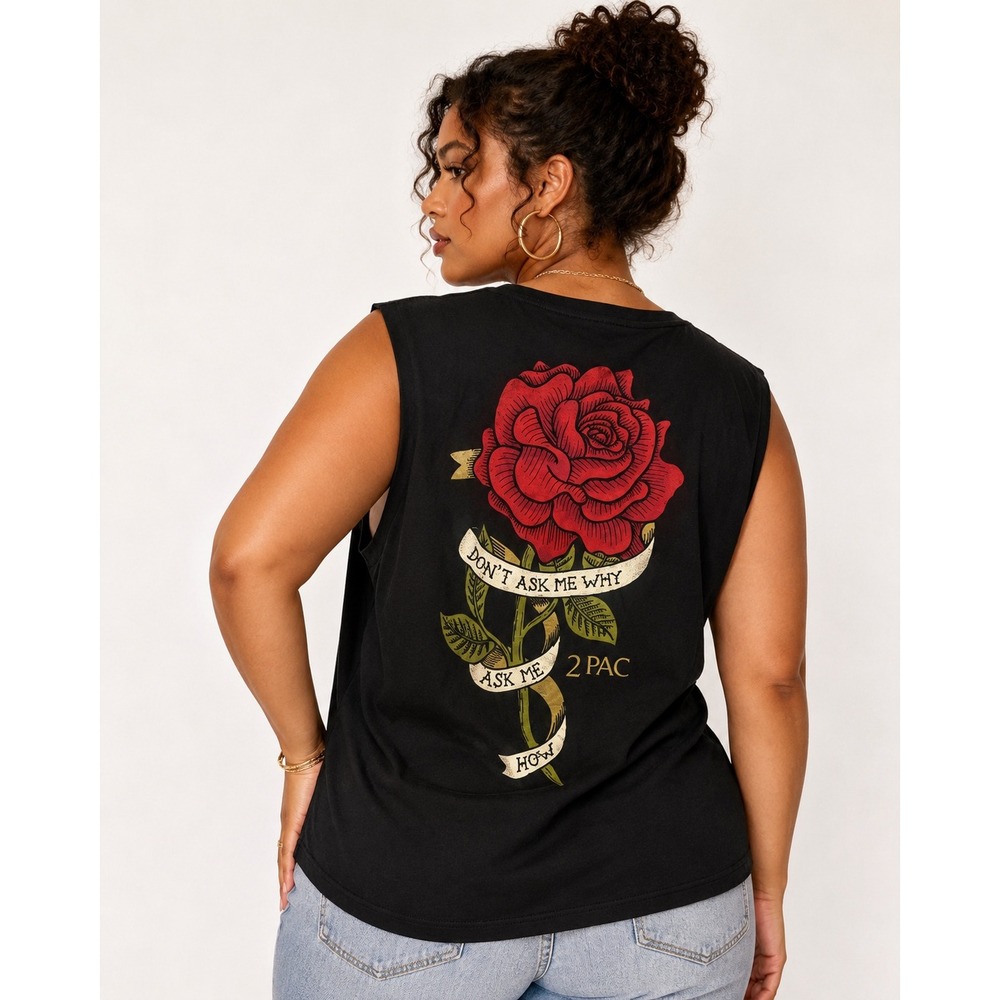 2Pac Tupac Women XXL Lace Up Tank Top Rose Graphic Bravado 2017 Hip Hop